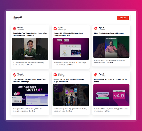 YouTube Feed Widget for Elementor